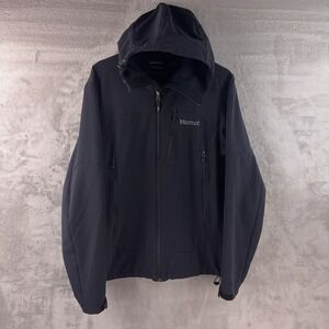 Marmot Softshell Hooded Jacket Mens Size Medium Black Vertical Windbreaker